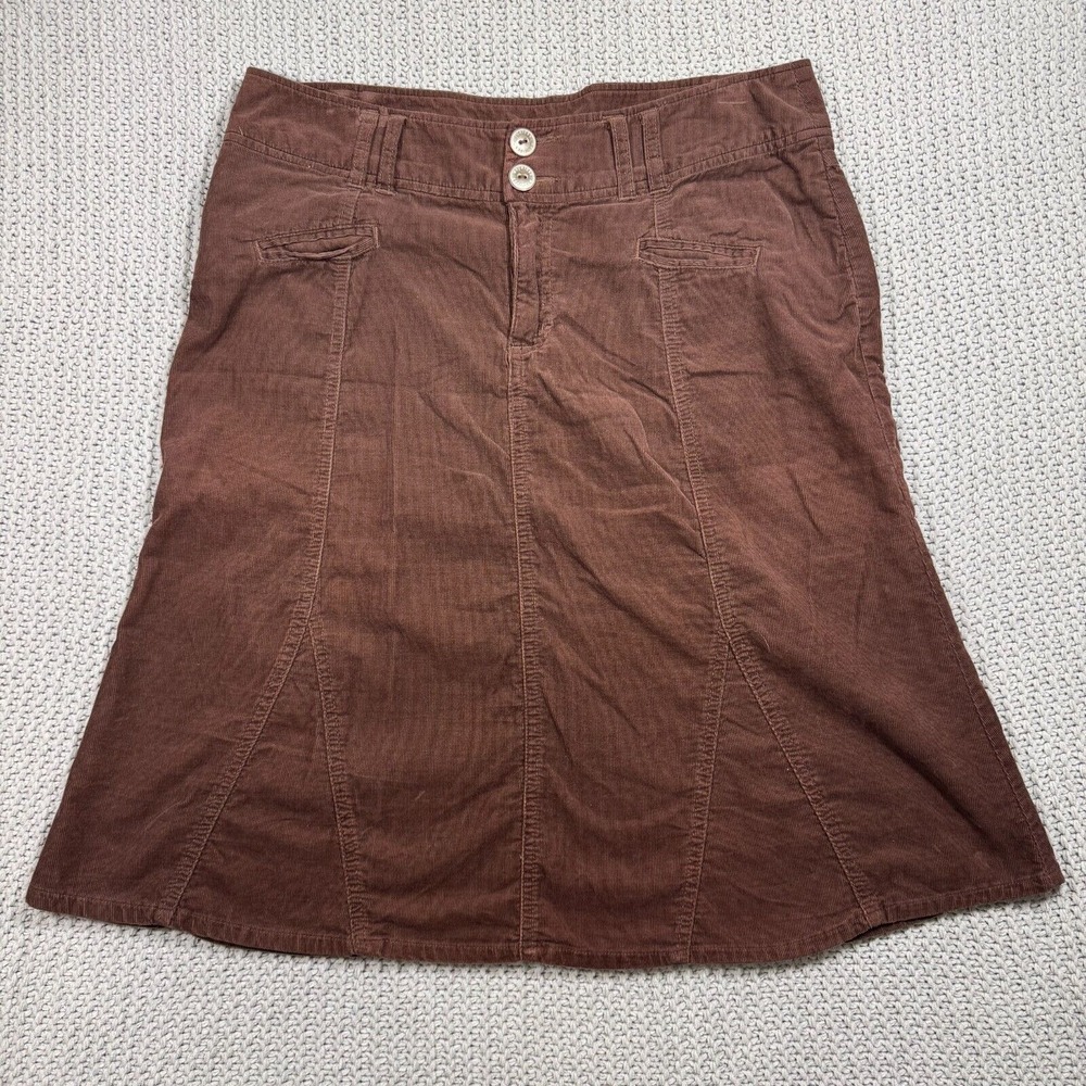 Vintage 80s 90s‎ Corduroy Midi Skirt 7/8 A Line Pinwale Chocolate Utility Artsy